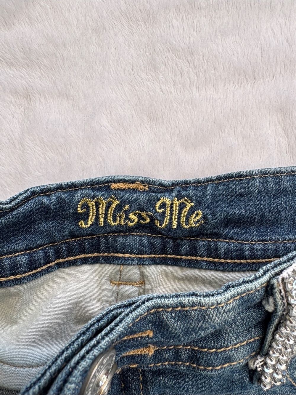 Miss me size medium y2k camo gem Dark Blue Distressed Denim Mini Skirt - Picture 4 of 12
